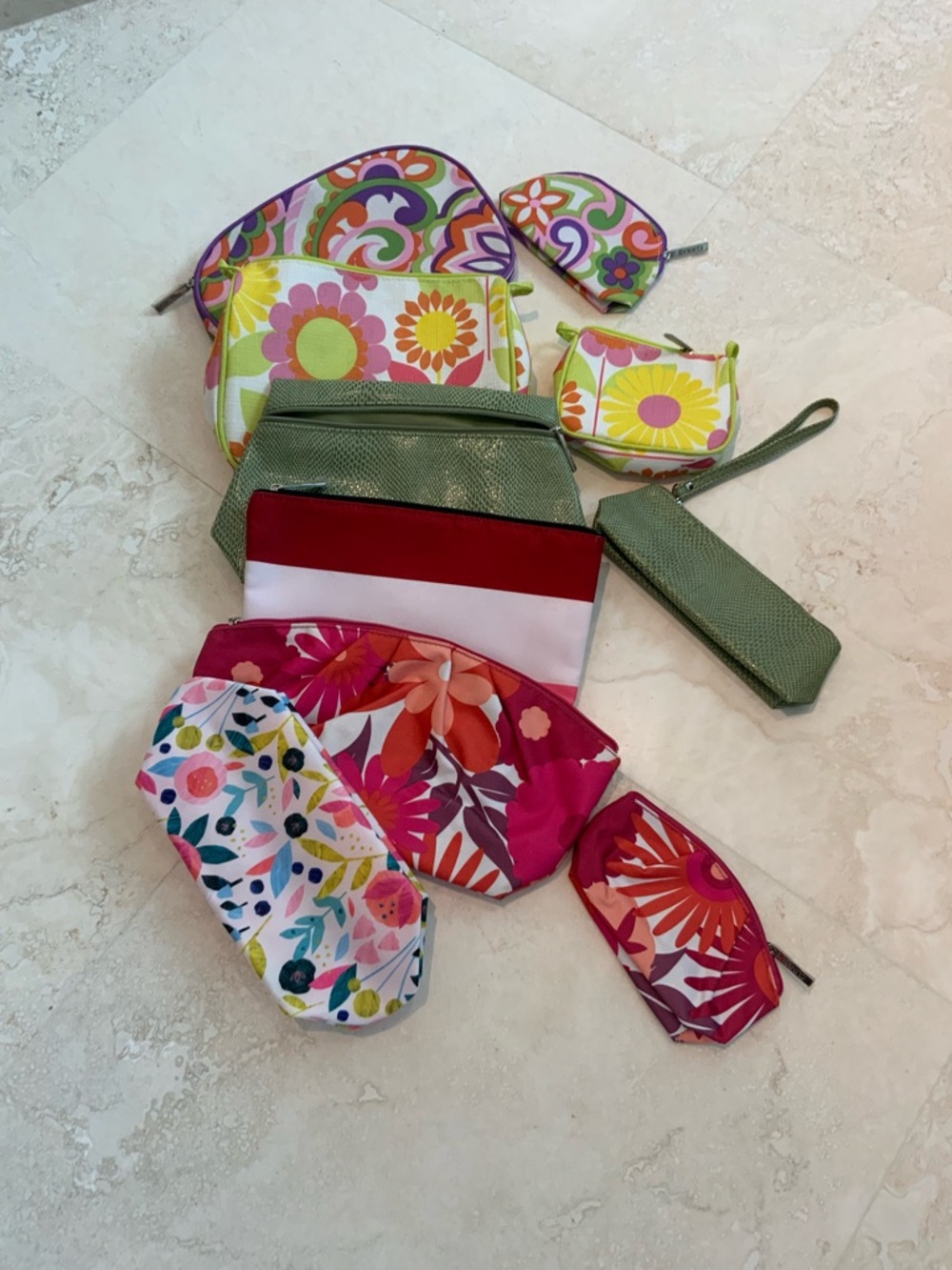 10,  Colorful Floral & Green Cosmetic Pouches NWOT